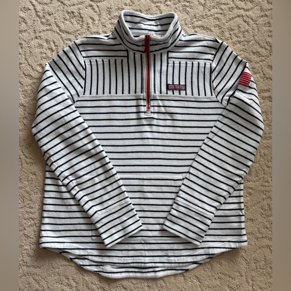 Vineyard Vines Dreamcloth Women’s Striped Quarter-Zip Pullover with Flag Patch. - Picture 3 of 13